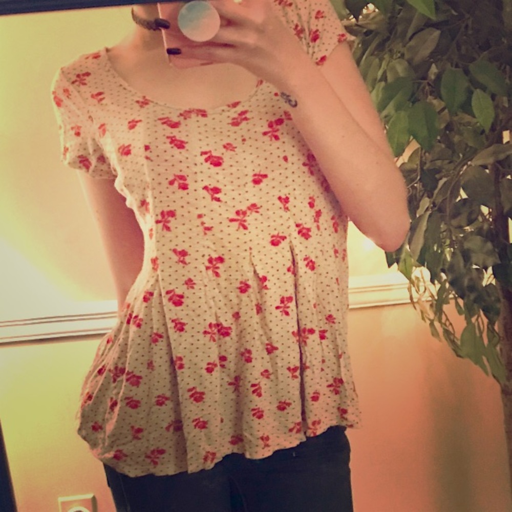 UO polka dot and floral babydoll top read description